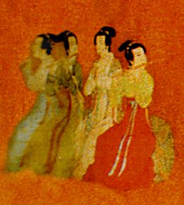 Музыканты в покоях императора. Фрагмент китайской картины 10 века. Запретный город. Пекин.