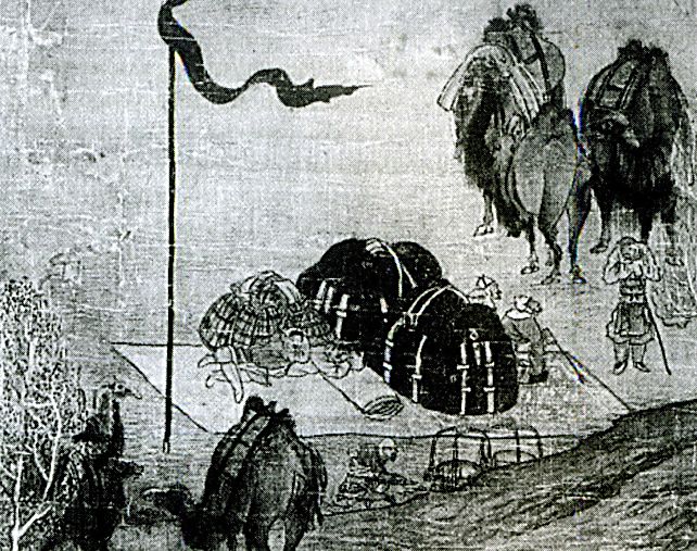Остановка каравана идущего через пустыню. 13-14 век. Китай.