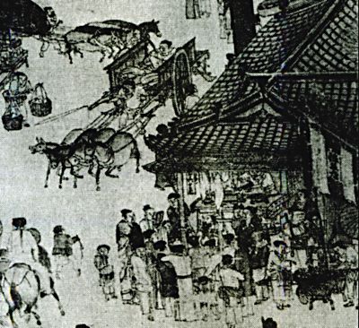 В средневековом городе. Фрагмент китайской картины. 