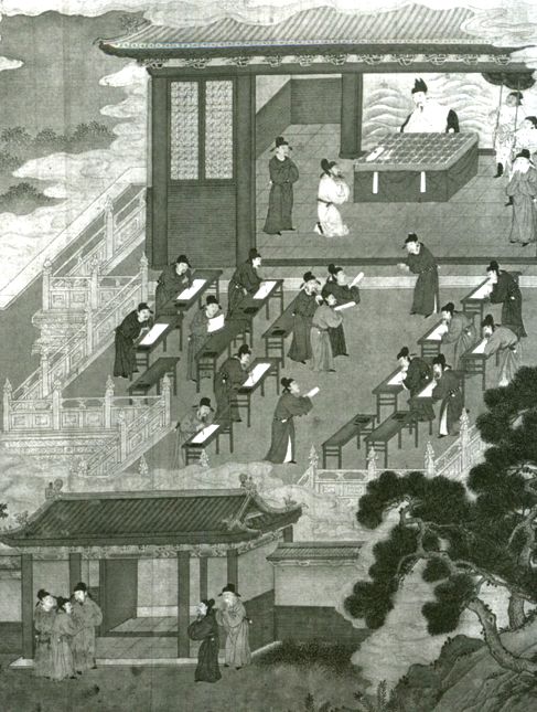 Китайский император принимает экзамены у чиновников. (кит. картина)